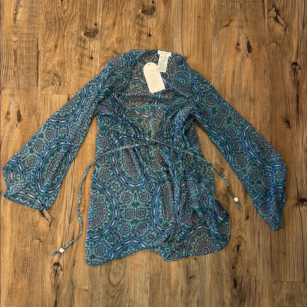 Jessica Simpson Blue and Green Patterned Swimsuit Cover